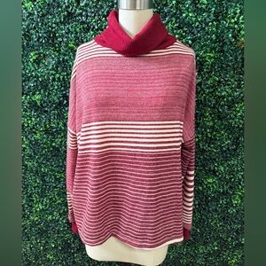 Ces Femme - Cowl Neck Striped Knit Sweater in Berry